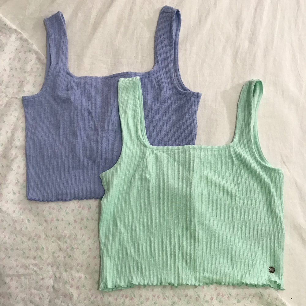 NWOT Roxy Rib Knit Tank Tops L Cropped Green Purple Bundle Lot